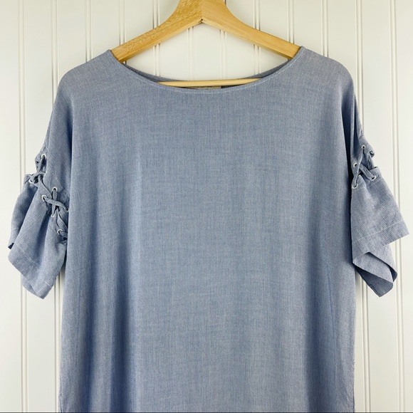 Madewell Striped Laced-Sleeve T-Shirt Style Dress Blue Size Medium - Picture 8 of 14